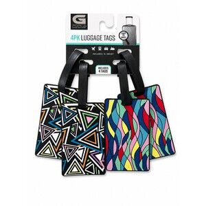 GFORCE Luggage Tags 4-Pack Multicolor Geometric PVC ID Insert Travel Bag
